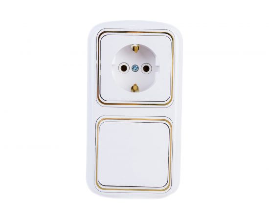 Блок Bylectrica 1 выключатель + розетка с заземляющим контактом скрытой установки, серия ГАРМОНИЯ ЛЮКС, белый, В-РЦ-495 з 