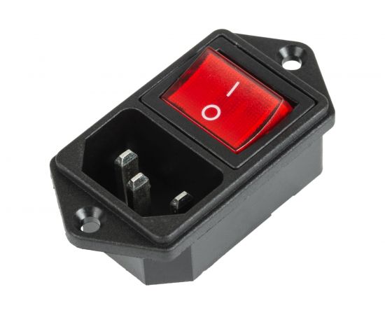 Разъем питания REXANT C14 3PIN с клавишным выключателем с красной подсветкой 250 V 6 А 10 шт 36-2282 