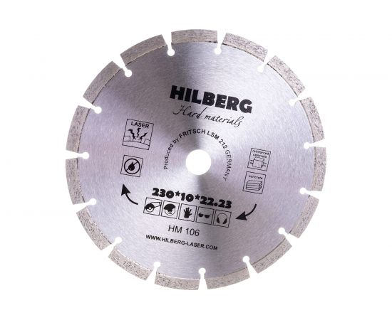 Диск алмазный отрезной сегментный Hard Materials Laser (230x22.23 мм) Hilberg HM106 