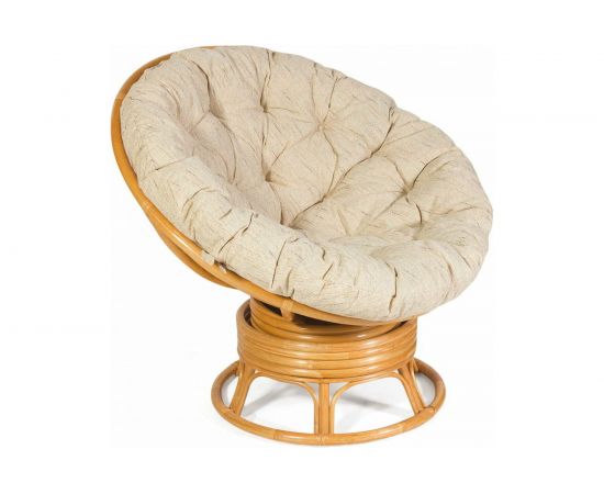 Кресло для отдыха Garden story Папасан 110 см, натуральный ротанг, медовый каркас, бежевая подушка Р110Н 