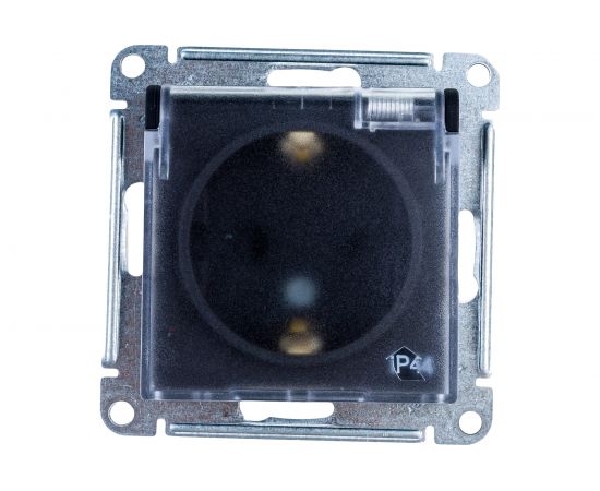 Розетка Schneider Electric AtlasDesign Aqua Карбон, с заземлением, со шторками, с прозрачной крышкой, 16А, IP44 ATN441046 