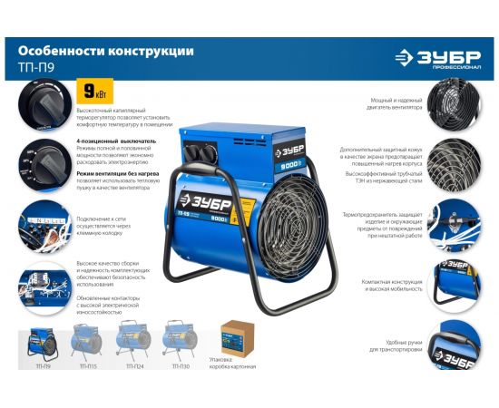 Электрическая тепловая пушка ЗУБР Профессионал 9 кВт ТП-П9 – изображение 13
