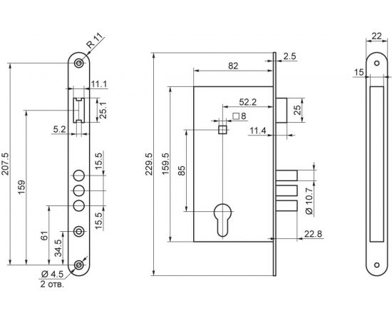 Врезной замок BORDER 78111-ЗВ4-3 черный жемчуг 13109 – изображение 2