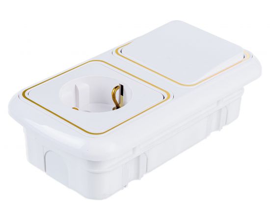 Блок Bylectrica 1 выключатель + розетка с заземляющим контактом скрытой установки, серия ГАРМОНИЯ ЛЮКС, белый, В-РЦ-495 з – изображение 3