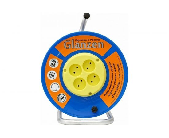 Силовой удлинитель на катушке Glanzen 4 гнезда ПВС 2x0,75 арт. EB-50-014 00-00006725 – изображение 4