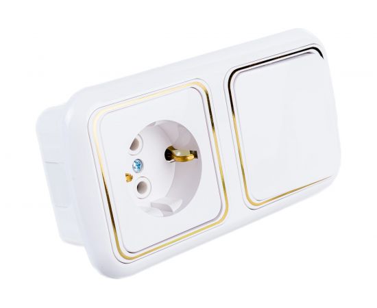 Блок Bylectrica 1 выключатель + розетка с заземляющим контактом скрытой установки, серия ГАРМОНИЯ ЛЮКС, белый, В-РЦ-495 з – изображение 4