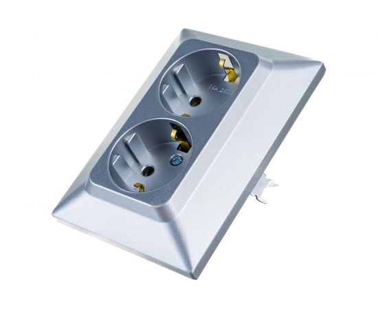 Розетка NE-AD 2-гнезда с заземлением, керамика, 16А, 250В, Aras, Серебро, 93-122-85-P – изображение 4