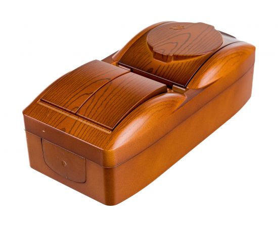 Выключатель и розетка Lezard, NATA, 2-х клавишный, с/з, с крышкой, сосна, вертикальный, 710-0800-173 – изображение 5