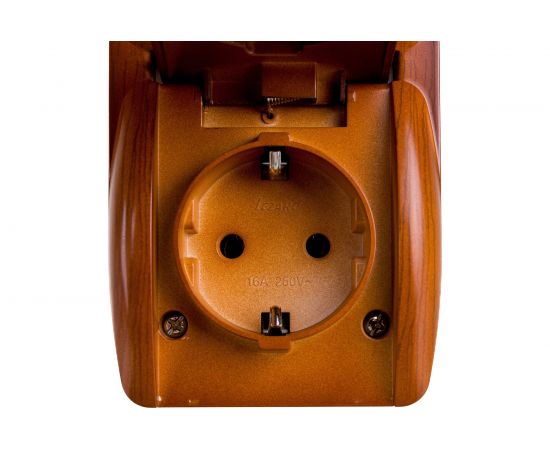 Выключатель и розетка Lezard, NATA, 2-х клавишный, с/з, с крышкой, сосна, вертикальный, 710-0800-173 – изображение 6