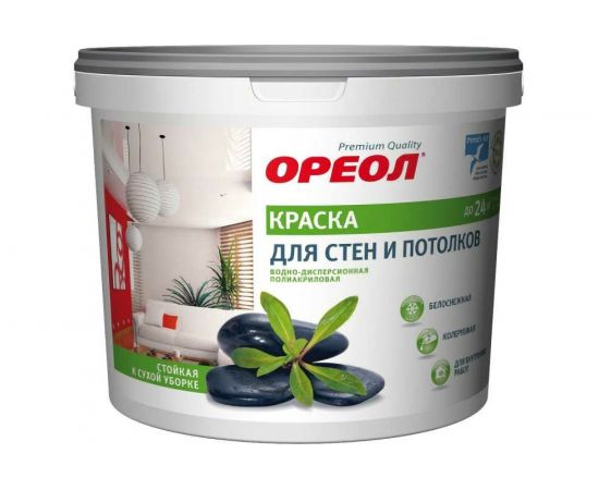 Краска для стен и потолков Ореол ВД (белоснежная; полиакриловая; для внутренних работ; 1.5 кг) 5384 