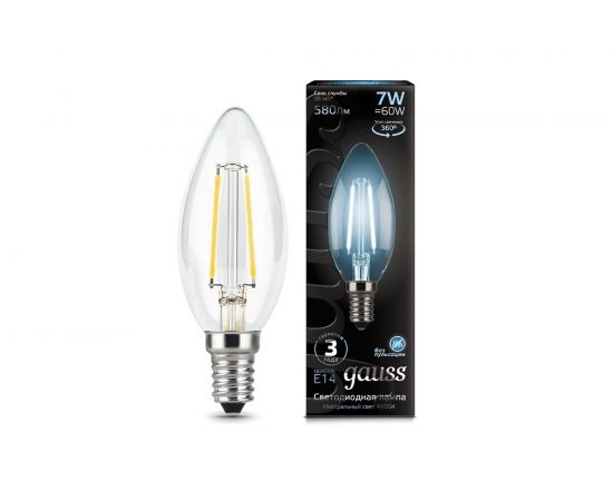 Лампа Gauss LED Filament Свеча E14 7W 580lm 4100К 103801207 