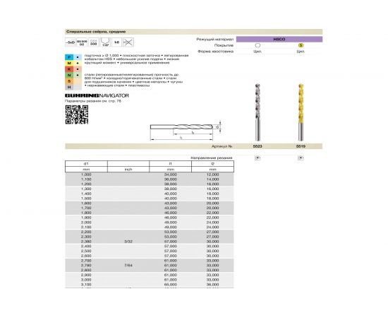 Сверло тип GU500DZ (2.1 мм, HSCO, без покрытия) Guhring 5523 2,100 – изображение 2