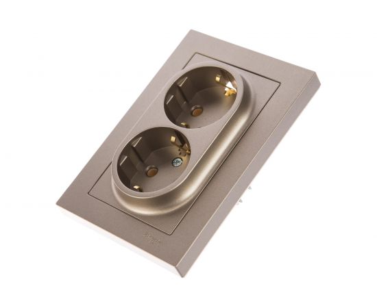 Розетка Schneider Electric 2-м ATLAS DESIGN с заземлением, 16А, в сборе, шампань ATN000524 1240317 – изображение 2