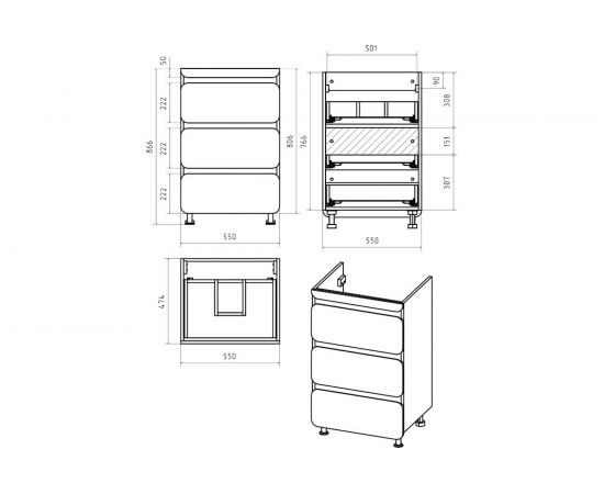 Misty Чегет - 55 Тумба напольная 3 ящ. под стиральную машину, белая П-Чег-01055-01Н3Я – изображение 3