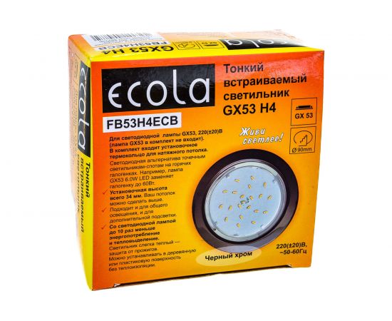 Встраиваемый светильник Ecola GX53 H4 без рефл. Черный хром 38x106 /к+/ FB53H4ECB – изображение 5