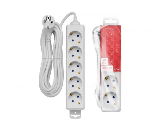 Удлинитель с заземлением duwi Supraline 5 розеток, 5 метров, 3х1,5мм2, 3680 Вт, 16А, 32061 6 