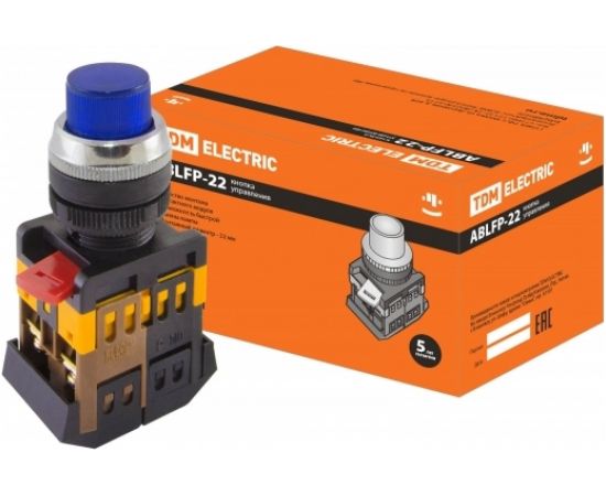 Кнопка TDM ABLFP-22, синий, d22мм, неон/230В, 1з 1р SQ0704-0007 