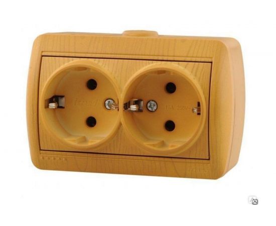 Двойная розетка Lezard NATA с заземлением, закрытый корпус, керамика, ольха 710-0700-127 