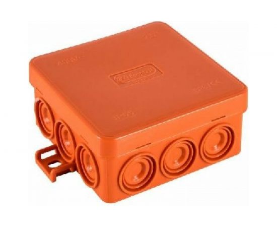 Огнестойкая коробка Экопласт JBL085 E110, о/п 85х85х38, 12 выходов, IP55, 6P, цвет оранжевый 43855HF 