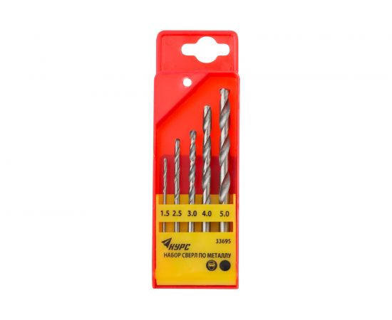 Набор сверл полированных (5 шт; 1,5-5 мм; HSS) по металлу КУРС 33695 