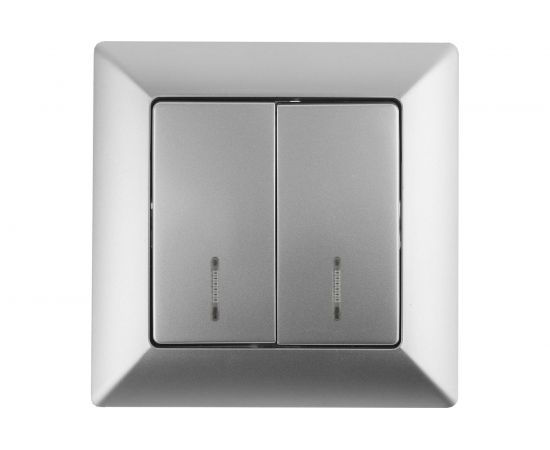 Двойной выключатель с подсветкой, Intro 410503 10А, 250В, СУ, Solo, алюминий Б0043293 