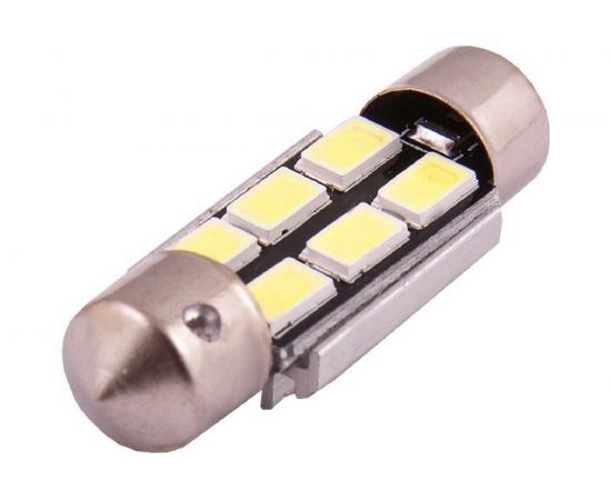Автолампа диод SKYWAY T11 C5W 6 SMD диодов 1-контурная 36 мм обманка белая S08201150 