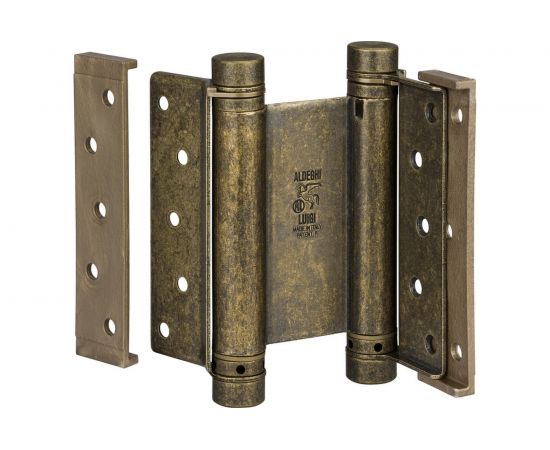 Барная пружинная петля двойного действия ALDEGHI LUIGI SPA 125х48х42 мм, цвет: античная латунь, к-т: 2 шт + ключ с декоративными шурупами 101OA125B 