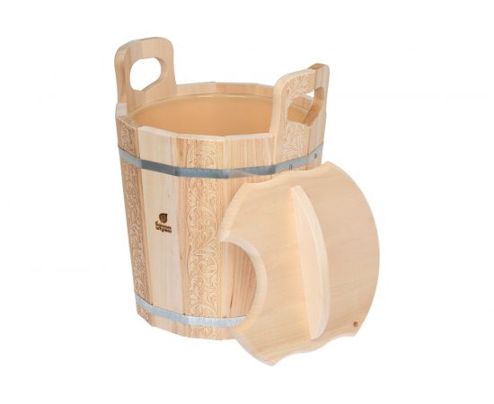 Запарник с пластиковой вставкой и крышкой Банные штучки Цветочный орнамент 14л 32695 – изображение 2