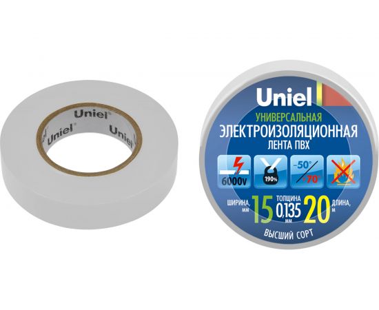 Изоляционная лента Uniel 20/15/01 WHT UIT-135P 4488 