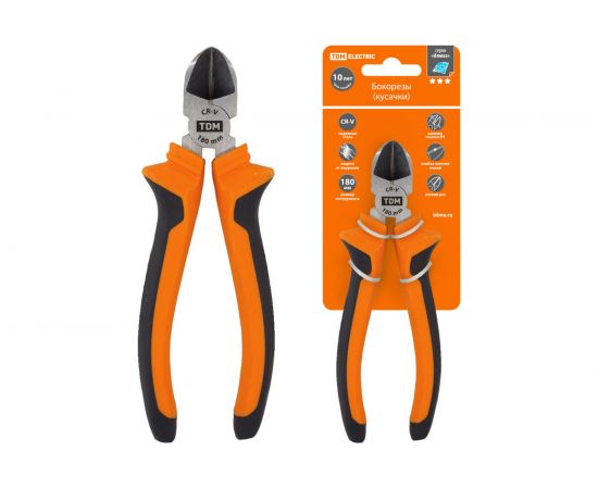 Бокорезы-кусачки, с двухкомпонентными рукоятками TDM CR-V сталь, 180 мм, серия ""Алмаз"" SQ1012-0203 