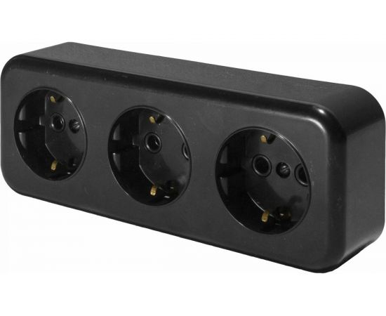 3-местная розетка STEKKER с заземлением PST16-51-20 RA 16-343-Ч, пластик АВС, 16А, IP20, черный 39698 