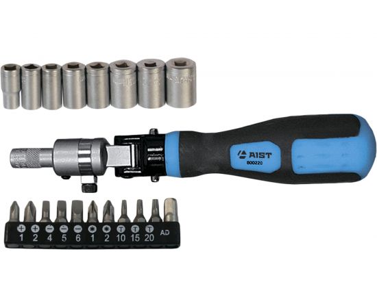 Трещоточная шарнирная отвертка для битов с набором битов и головок AIST 20 предметов 00-00003392 
