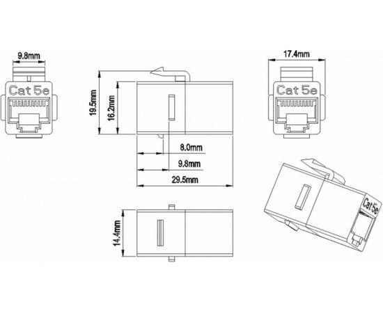 Проходной адаптер RJ-45(8P8C) Hyperline CA2-KJ-C5E-BK (coupler), формата Keystone Jack, 444914 – изображение 2