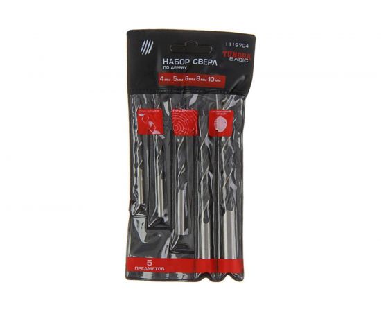 Набор сверл по дереву (5 шт; 4, 5, 6, 8, 10 мм; цилиндрический хвостовик) TUNDRA 1119704 – изображение 3