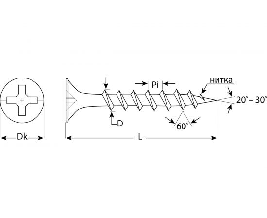 Фосфатированный саморез с крупной резьбой по дереву PH2 3,5x32 мм 65 шт 300036-35-032 – изображение 4
