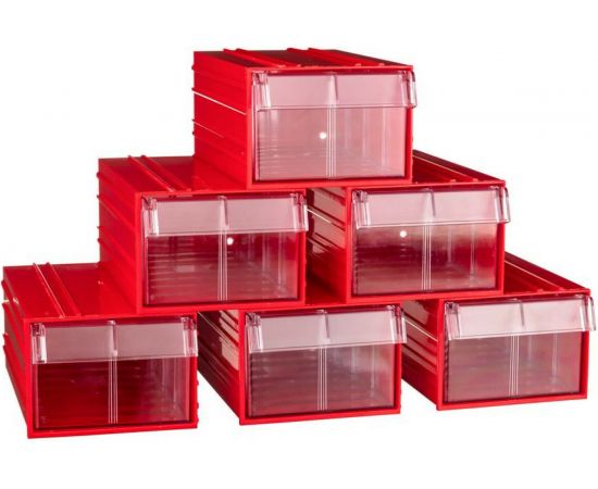 Пластиковый короб СТЕЛЛА-ТЕХНИК 140x250x100 мм, комплект 6 штук C-2-К6-красный-прозрачный 