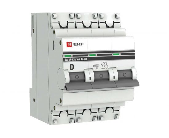 Автоматический выключатель EKF 3P 10А D 4,5kA ВА 47-63 PROxima SQmcb4763-3-10D-pro 
