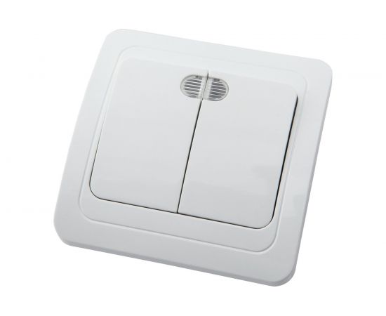 2-клавишный выключатель АБК-СИЛА с подсветкой 10А "РИГЕЛЬ" белый 1 шт 5403023 