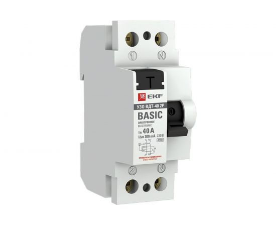 Устройство защитного отключения EKF УЗО ВДТ-40 2P 40А/300мА электронное Basic SQelcb-2-40-300e-sim 