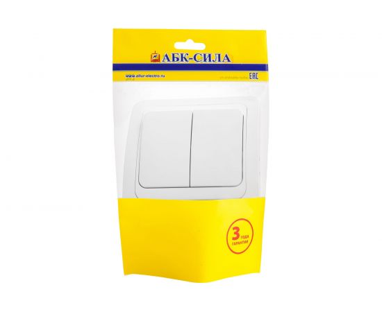 2-клавишный выключатель АБК-СИЛА с подсветкой 10А "РИГЕЛЬ" белый 1 шт 5403023 – изображение 2