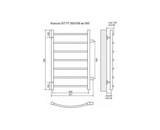 Водяной полотенцесушитель Terminus Классик с боковым подключением П5 400*630 500 – изображение 2