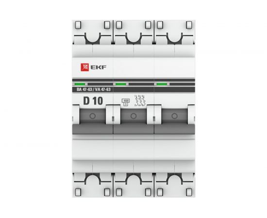 Автоматический выключатель EKF 3P 10А D 4,5kA ВА 47-63 PROxima SQmcb4763-3-10D-pro – изображение 2