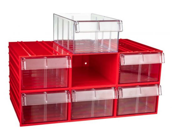 Пластиковый короб СТЕЛЛА-ТЕХНИК 140x250x100 мм, комплект 6 штук C-2-К6-красный-прозрачный – изображение 4