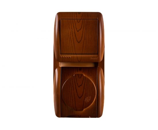 Выключатель и розетка Lezard NATA с заземлением, с крышкой, сосна, вертикальный 710-0800-172 