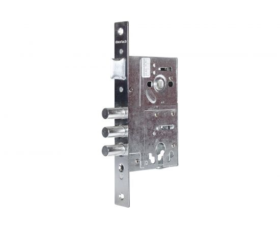 Корпус цилиндрового замка DOORLOCK DL8252С/60/85мм, хромированная фронтальная планка 26х230мм, реверсивный, диаметр ригелей 14 мм 75329 