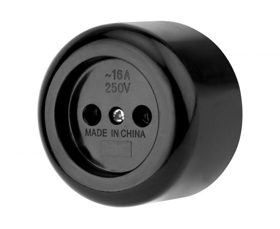 Штепсельная карболитовая розетка REXANT открытой установки без заземления 16 А черная 11-8980 