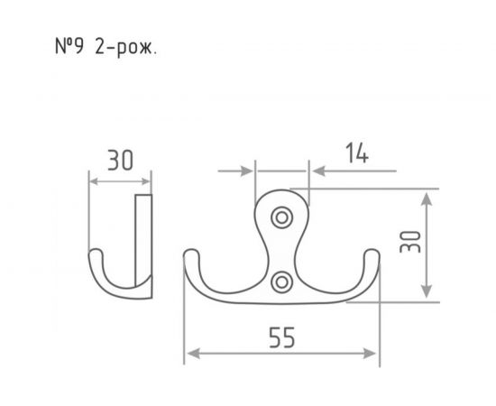 Крючок-вешалка НОРА-М № 9 2-х рож. хром 14311 – изображение 2