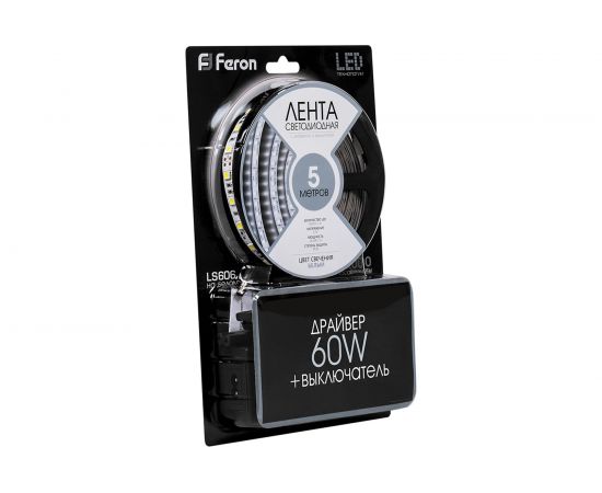Светодиодная лента с драйвером FERON LS606 60Вт 60SMD5050/м 14.4Вт/м 12V 3000*10*2,32мм 6500К 27720 – изображение 2