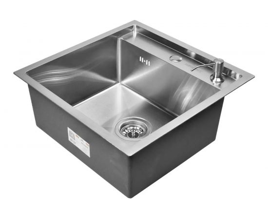 Кухонная мойка из нержавеющей стали WISENT 5050 50x50 см, c раздвижным коландером и дозатором WS35050/W302644/W405A/WGER010 – изображение 2