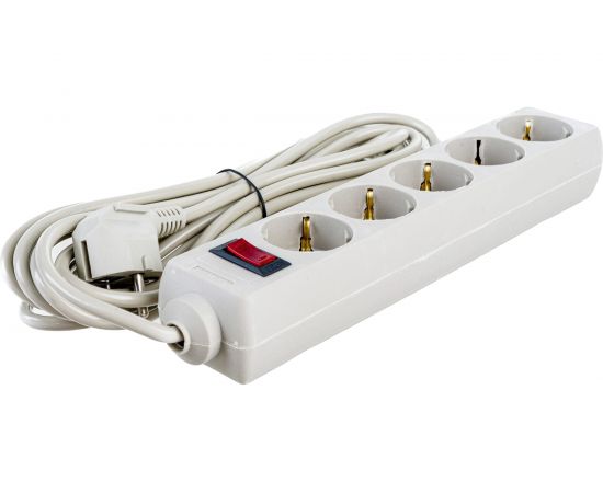 Сетевой фильтр ExeGate SP-5-5G 5 евро с заземление, 5м, защита от перегрева, выключатель с подсветкой, серый 221189 